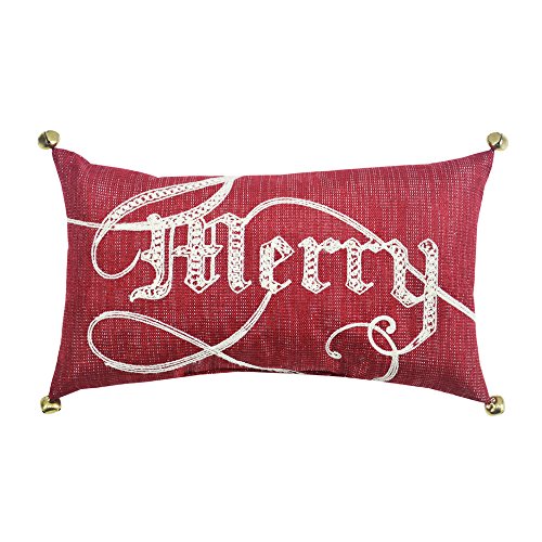 Comfy Hour Winter Holiday Home Collection "Merry Four Christmas Bell Xmas ease Accent Pillow Throw Pillow Fashionable Cushion, Red, 14"x8"x5", Polyester