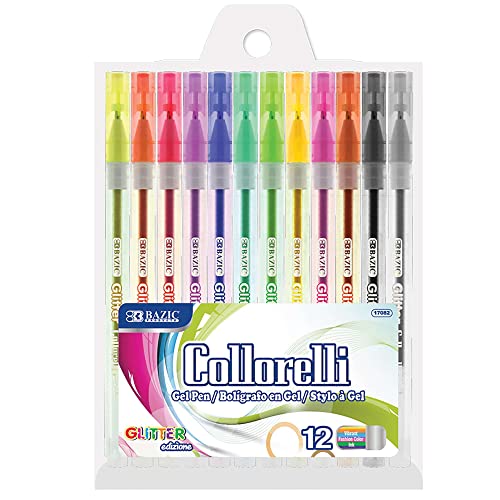 BAZIC 12 Glitter Color Collorelli Gel Pen, Non-Toxic Safe Coloring, Great for Gift Card Poster Christmas Artist, 1-Pack