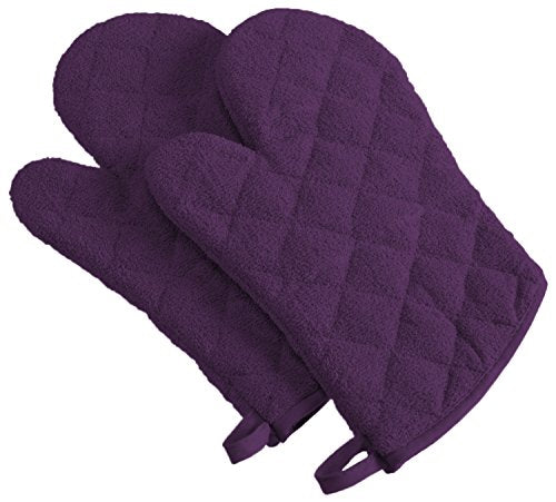 DII Design Basic Terry Collection 100% Cotton Quilted, Oven Mitt, Eggplant, 2 Piece