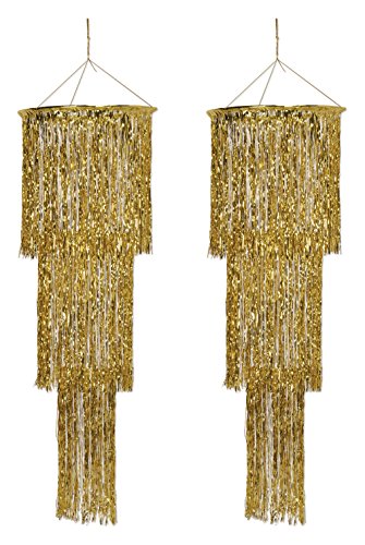 Beistle 2 Piece Shimmering Metallic Plastic Tinsel Fringe Chandeliers Hanging Decorations Photo Booth Backdrops For Birthday Party Engagement Anniversary Wedding Proms Awards Night Theme