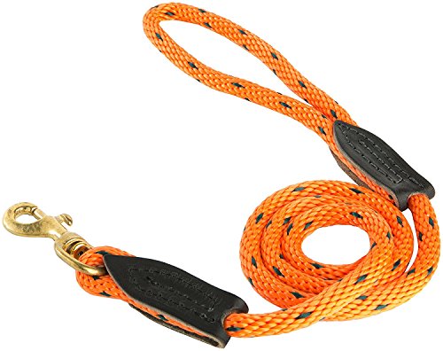 OmniPet Leather Brothers Rope Dog Lead with Brass Snap, 4-Feet, Orange/Black