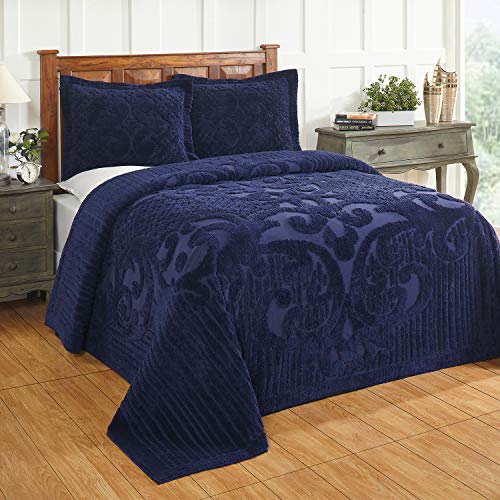 Better Trends Ashton Collection is Super Soft and Light Weight in Medallion Design 100 Pecent Cotton Tufted Unique Luxurious Machine Washable Tumble Dry, Full/Double Bedspread, Navy