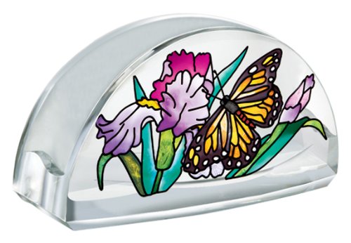 Amia 5771 Hand Painted Acrylic Business Card Holder Featuring a Butterfly Design, 4-Inch