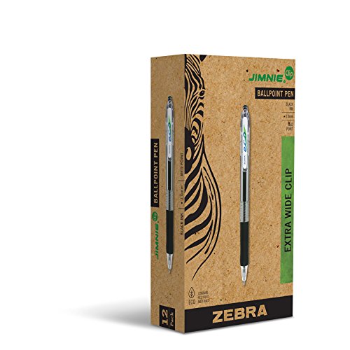 Zebra Pen Eco Jimnie-Clip Retractable Ballpoint Pen, Medium Point, 1.0mm, Black Ink, 12-Count