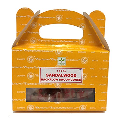 New Age Imports Nag Champa SATYA Perfumed T-Lite (T Lite) Candles (12/Box) | SATYA Air Freshener 30ml (1 x SATYA Backflow DHOOP Cones (24 Cones), Sandalwood)