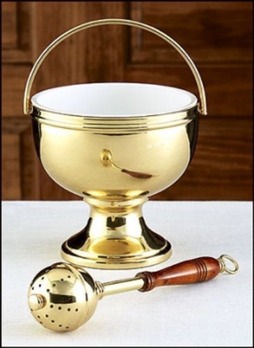 Christian Brands Gold Holy Water Pot With Sprinkler Set