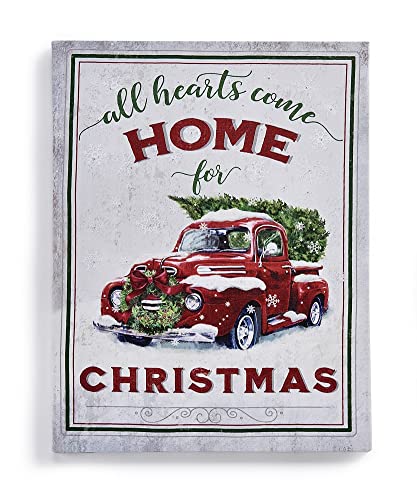 Giftcraft 682599 Christmas LED Canvas Print with Timer ,Red Truck and Sentiment, 0.6 inch, Medium Density Fiberboard and Canvas