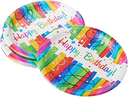 Unique Industries Rainbow Ribbons Birthday Dinner Plates, 8ct