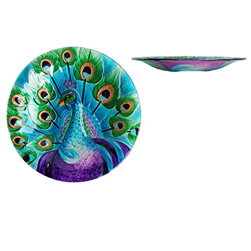 Comfy Hour Spring Is Here Collection 13" Decorative Peacock Glass Plate, Dishwasher Safe, Multi Color