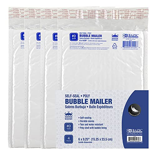 Bazic Products 5430 6 x 9.25 in. No.0 Poly Bubble Mailer, 4 per Pack