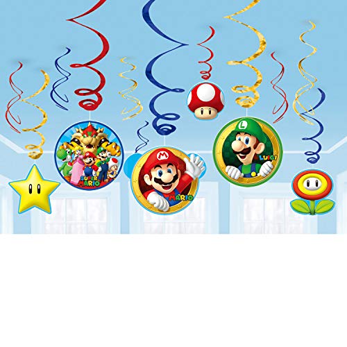 Amscan Super Mario Swirl 12ct [Contains 3 Manufacturer Retail Unit(s) Per Amazon Combined Package Sales Unit] - SKU