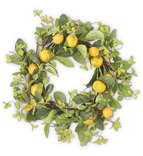 K&K Interiors 16292B 22 Inch Lemon and Foliage Wreath W/Grapevine Base, Yellow