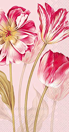 Boston International IHR 3-Ply Guest Towel Buffet Paper Napkins, 8.5 x 4.5-Inches, Majestic Tulips Rose