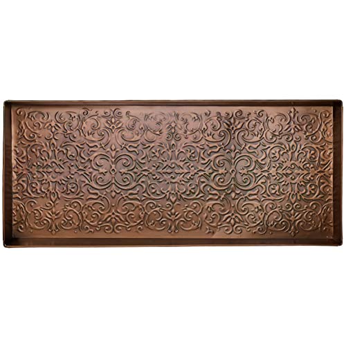 Larry Traverso Enchanted Scroll Pattern Metal Boot-Tray, 30 x 13 inches, Antique Copper Finish
