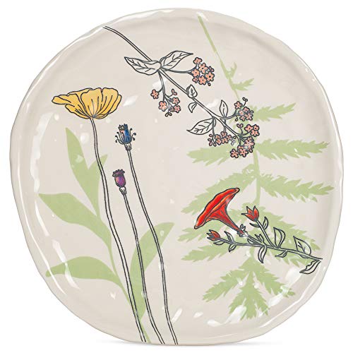 Transpac Large Vibrant Wildflower Pressed Floral 12 x 12 Dolomite Decorative Serving Plate