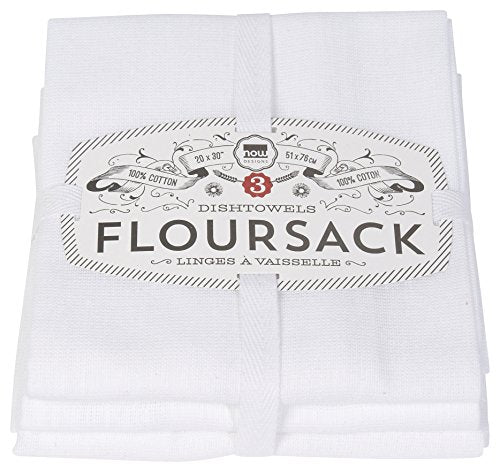 Now Designs Classic Floursack Kitchen Towels, Set of Three, White