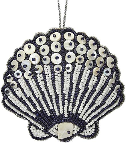 HS Seashells Scallop Navy Mother of Pearl MOP & Beads Ornament