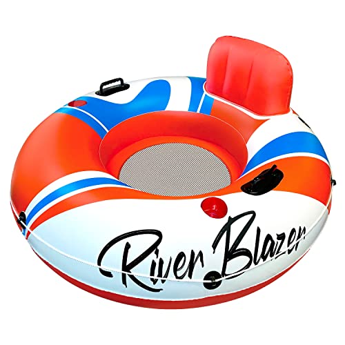 Sunlite Sports River Raft Inflatable, Water Float to Lounge Above Lake and River, Outdoor Water Tube Sport Fun, Recreational Use, Two Grip Handles, Cup Holder, Grab Rope