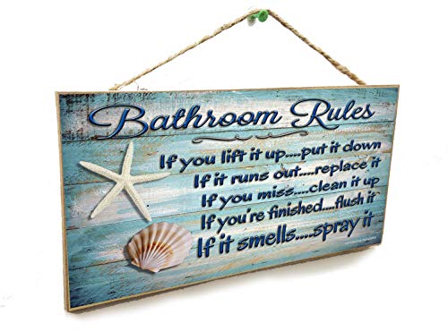 Blackwater Trading 5"x10" Seashells Bathroom Rules If It Smells Spray It Beach Sign Plaque 10 Inches By 5 Inches