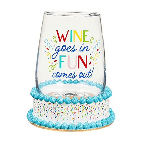 Evergreen Cypress Home 17 OZ Wine Glass with Coaster Base, Wine Goes In