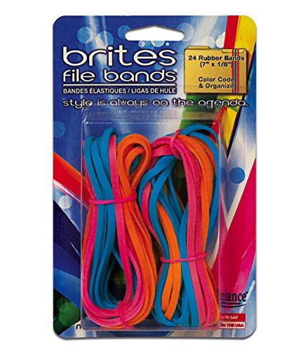 Pens Alliance Rubber 07755 Non-Latex Brites File Bands, Colored Elastic Bands, 24 Pack (7" x 1/8", Assorted Colors)