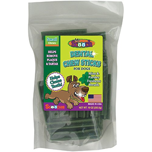 Scoochie Pet Dental Chew Sticks for Dogs by Mr. Scooch Made in U.S.A Helps Remove Plaque, Tartar and Freshens Breath for Teeth Health (Mint & Parsley, S)