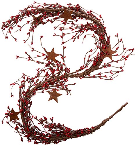 CWI Gifts Pip Berry and Star Garland, 40-Inch, Red/Burgundy