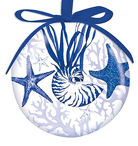 Cape Shore Christmas Ball Ornament, Indigo Shells, Holiday Tree Decoration, Home Collection, Multicolor