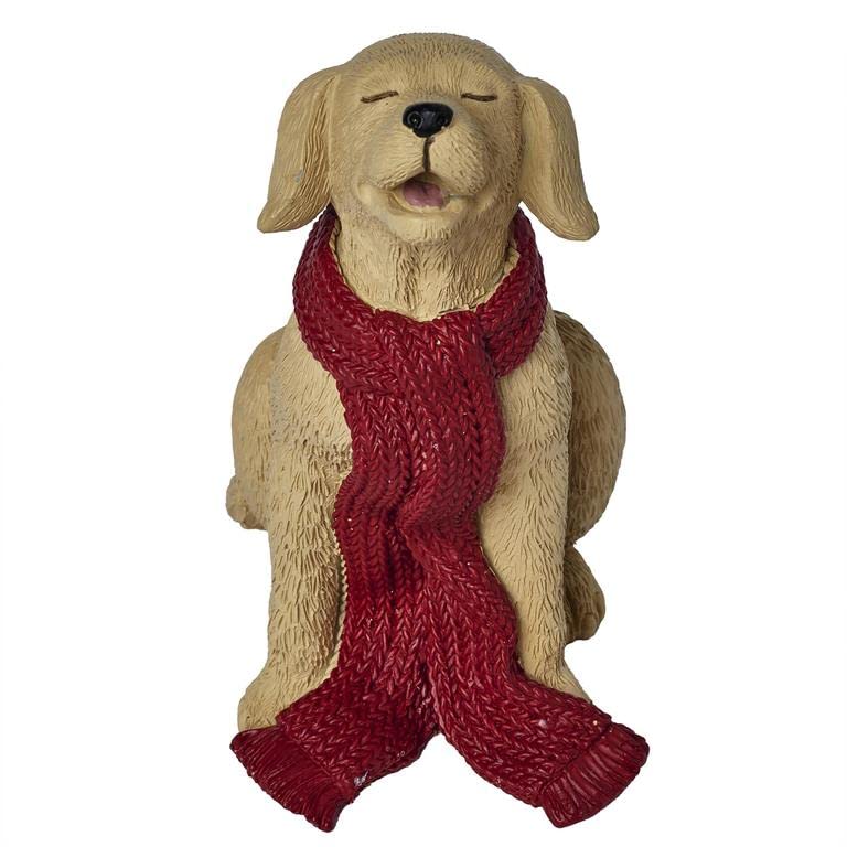 Blossom Bucket Caroling Dog with Red Scarf