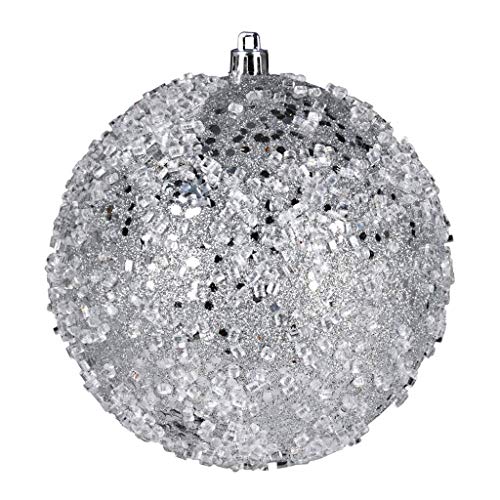 Vickerman 599907-6" Silver Glitter Hail Ball Christmas Tree Ornament (4 pack) (N190307D)