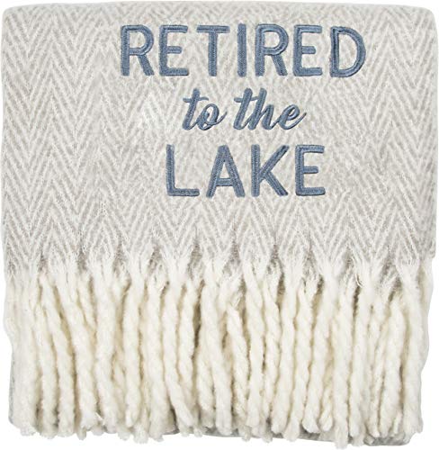 Pavilion Gift Company Lake-Blue 50x60 Inch Embroidered Text Throw Blanket Retirement Gift, Grey