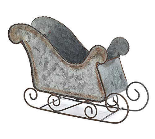 burton + BURTON Burton and Burton 9731325 Galvanized Tin Sleigh Planter, Multicolor