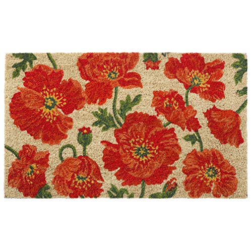 Larry Traverso Red Poppies 100% Coir Doormat, 18 x 30 inches, Naturally Durable, PVC-Backing, Sustainable