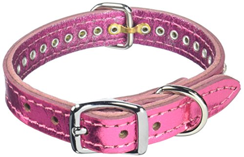 OmniPet Signature Leather Crystal and Leather Dog Collar, 12", Metallic Pink