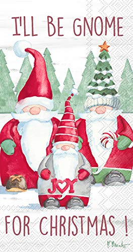 Boston International IHR 3-Ply Guest/Dinner Paper Napkins, 8.5 x 4.5-Inches, Gnome For Christmas,BF901500