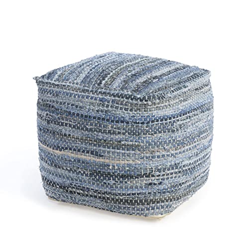 Park Hill Collections EFS06187 Woven Recycled Denim Pouf, 16-inch Diameter