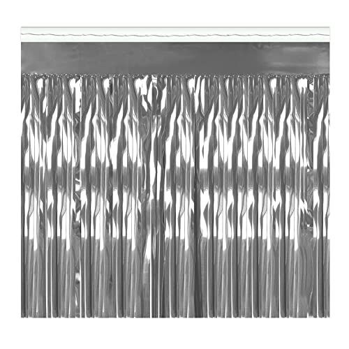 Beistle Metallic Fringe Drape 2-Ply Hanging Curtain, Party Decor, Wedding Supplies, 15" x 10', Silver
