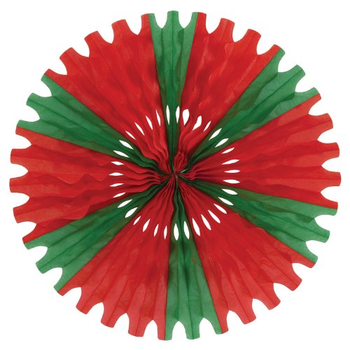 Beistle Red & Green Tissue Paper Hanging Fan Christmas Party Decorations Supplies