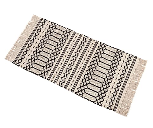 Giftcraft Geometric Design Fringed Rug, Natural and Black