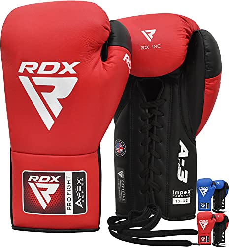 RDX Professional Boxing Gloves, APEX Lace-Up Competition Fighting Gloves, Super Skin Maya Hide Leather, Padded Wrist Support, Multi-Layered, Extra Long Laces for Firm Secure Fit