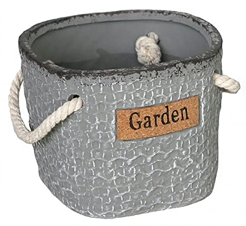 Great Finds GA022 Garden Container with Rope Handles, 4.75-inch Width, Ceramic