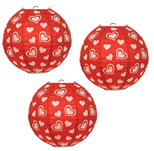 Beistle Heart Paper Lanterns, 91/2-Inch, Red/White