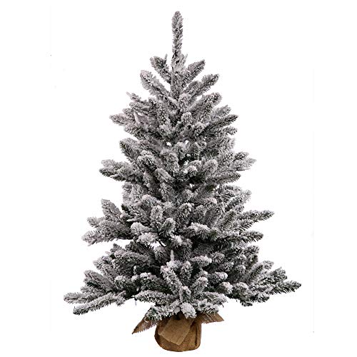 Vickerman 24" Flocked Anoka Pine Artificial Christmas Tree, Clear Lights - Snow Covered Faux Tree - Seasonal Potted Indoor Home Decor