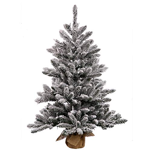 Vickerman 36" Flocked Anoka Pine Artificial Christmas Tree, Clear Lights - Snow Covered Faux Tree - Seasonal Potted Indoor Home Decor
