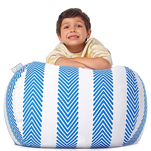 Malinad 5 STARS UNITED Stuffed Animal Storage Bean Bag ‚Äì Toy Storage Organizer and Bean Bag Chair for Kids Holds up to 90+ Plush Toys ‚Äì Cotton Canvas Bags Cover for Boys and Girls Ages 4-11, Blue Stripes