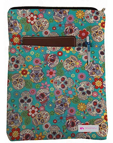 Shelftify Skulls & Flowers Book Sleeve - Book Cover for Hardcover and Paperback - Book Lover Gift - Notebooks and Pens Not Included