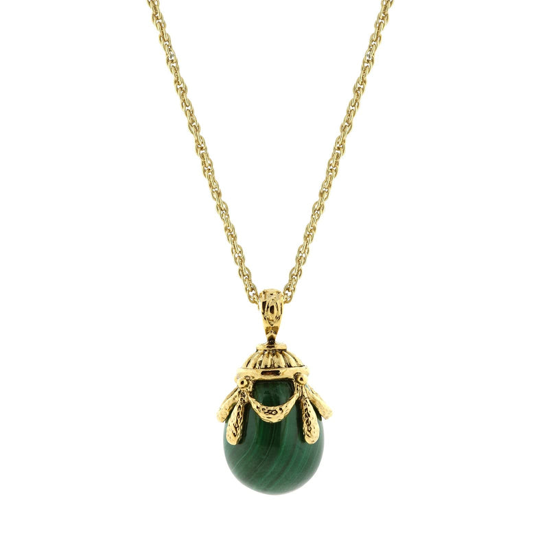 1928 Jewelry 14k Gold-Dipped Gemstone Green Malachite Egg Pendant Necklace, 30"