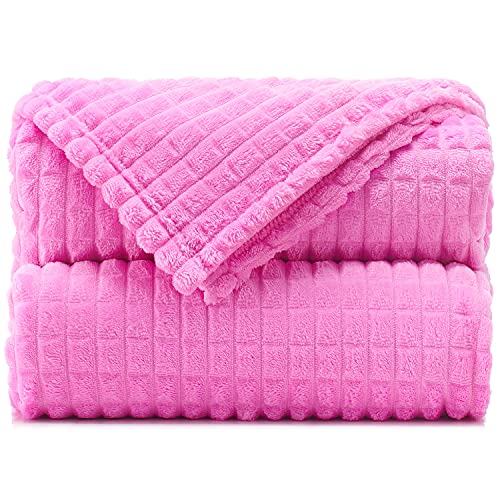 Malinad Throw Blankets ‚Äì 50‚Äùx60‚Äù, Pink - Waffle Blanket - Lightweight Flannel Fleece - Soft, Cozy - Perfect for Bed, Sofa, Couch