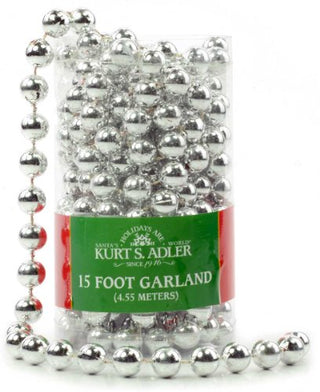 Kurt Adler 15' Silver Bead Christmas Garland