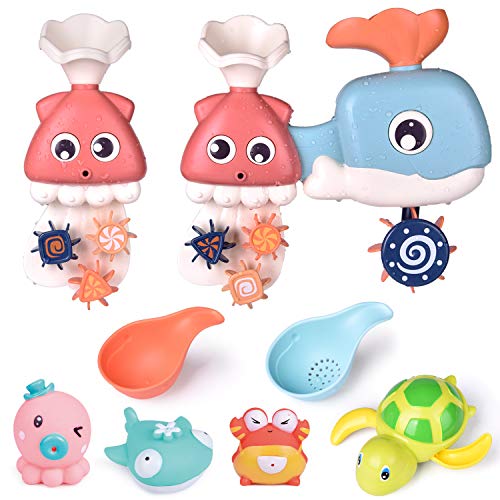 FUN LITTLE TOYS 8 PCs Bath Toys for Toddler with Waterfall Station, Bath Squirters, Wind Up Bath Toy and Bath Cups, Birthday Gifts for Boys and Girls